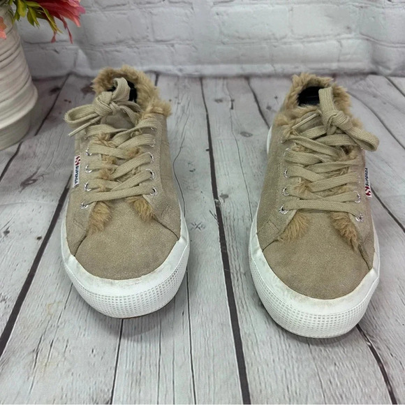 superga faux fur beige fashion sneakers EU 38 USA 7.5 - Picture 7 of 8